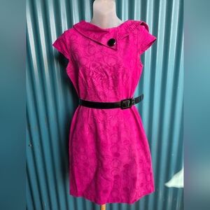 London Times Fuchsia Dress with Black Belt